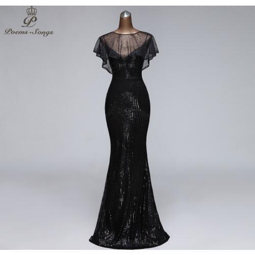 Sexy cape can detachable style Evening dresses prom dress sequins robe de soiree mermaid dress Evening gowns vestidos de fiesta