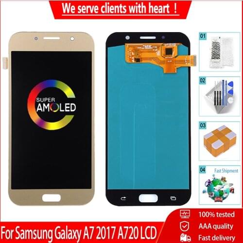 For Samsung Galaxy A7 2017 A720 A720F SM-A720F LCD Display With Touch Screen Super AMOLED Digitizer Assembly Replacement LCDs