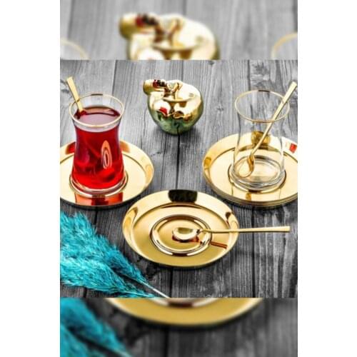 12 Pieces/6 Persons Gold Titanium Tea Cups Turkish Traditional Tea Great Quality Made in Turkey
