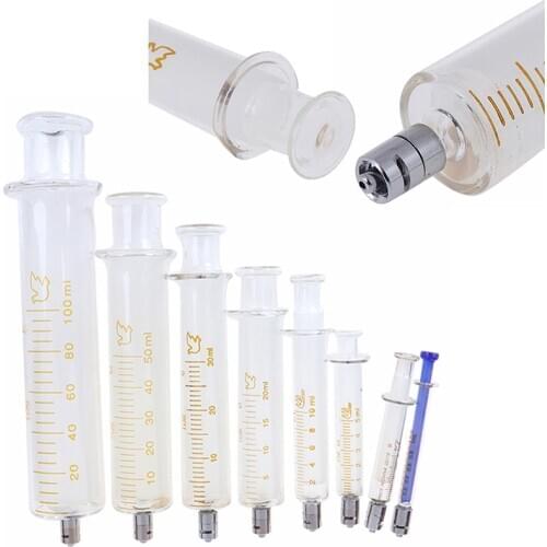 1ml 2ml 5ml 10ml 20ml 30ml 50ml 100ml Glass Syringe Luer Lock Head Reusable Glass Injector Syringe