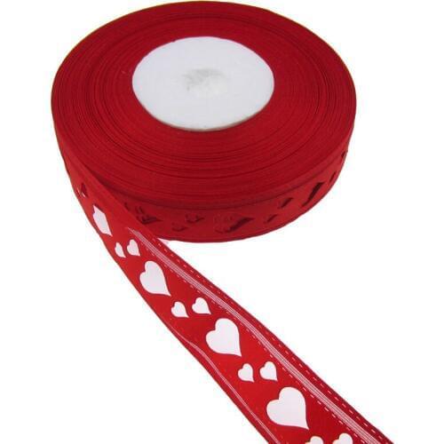 1Roll 20Yards 1" Red Printed Hole Heart Ribbons Polyester Ribbon For Craft Wedding Packaging 25mm
