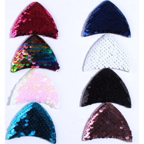 120PCS 6.3CM New Sparkling Sequins Ear Shape For Head Wear Accessories Bling Glitter Metallic Fish For Headbands Kids Birthday