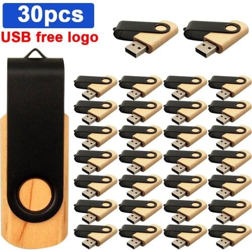 30pcs/lot USB Stick 2.0 Wooden usb Flash Drive Pendrive 4GB 8GB 16GB 32GB 64GB Pen drive Usb Disk for Wedding Gift free logo