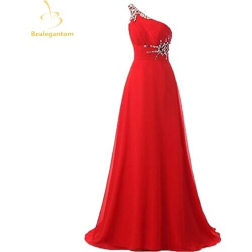 Bealegantom Red One Shoulder Chiffon Evening Dresses 2021 Beaded Sequin Long Gradient Formal Prom Party Gown QA1613