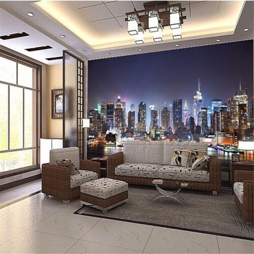 Beibehang wall paper Manhattan 3d papel de paede, New York City large mural wallpaper night background scenery TV sofa bed