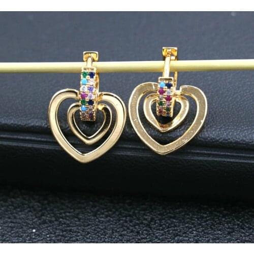 BPPCCR Romantic Double layer Love Heart Earrings For Women Statement Earrings Gold Copper Earrings Female Jewelry Pendientes