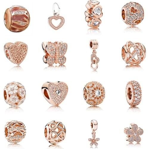 NEW Fashion 925 Sterling Silver Rose Gold Beads Charm Embrace With Cubic Zirconia Fit Essence Bracelet Diy Jewelry Free Mail