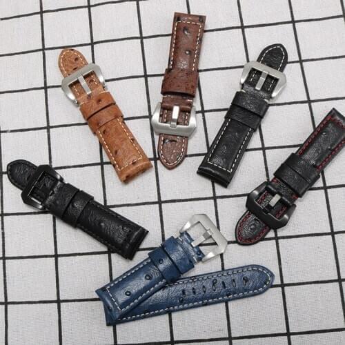 Ostrich Pattern Leather Watch With Stainless Steel Pin Buckle Substitute Tissot T035 614A T035 627A 22/24mm