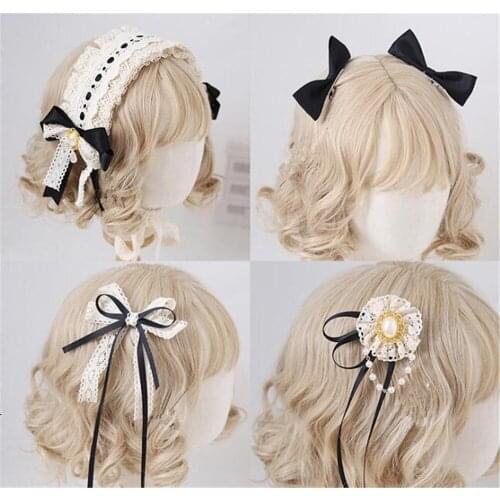 Lolita Black Lace Hairpin Trim Bow Hairband Side Clip Headdress KC Hair Hoop Headband Hair Accessories B1514