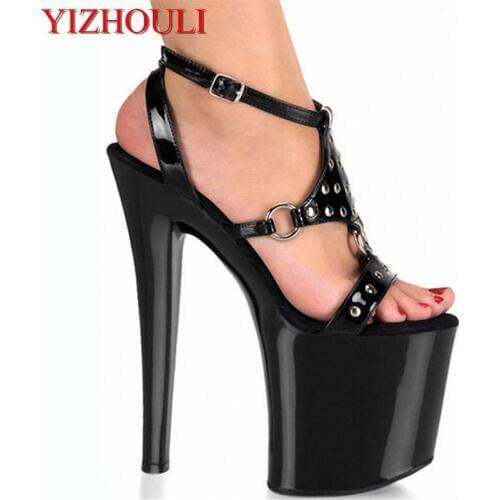 Riveted vamp high heels, sexy Princess stage performance 20cm slim heel 8 inch high heel sandals