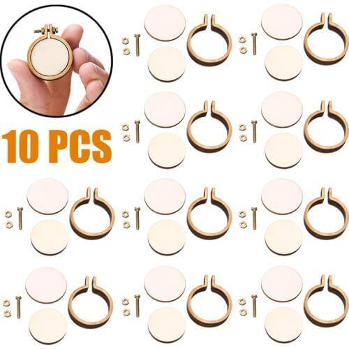 10 pcs/set Wooden Mini Embroidery Hoop Ring Cross Stitch Frame Handmade Pendant Crafts Embroidery Circle Sewing Kit