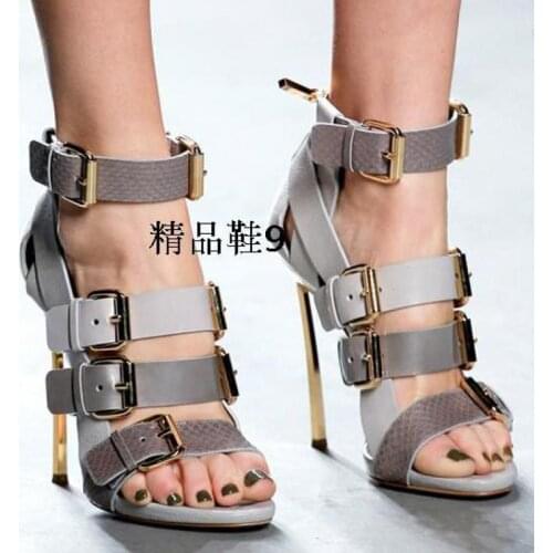 Design Womens Shoes 2021 New High-heeled Gladiator Sandals Fashion Color Matching 10cm Genuine Leather Platform Sandalias Pumps