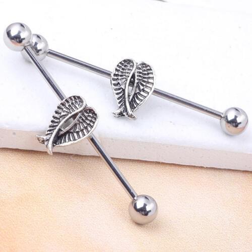 1pcs Surgical Stainless Steel wings Long Earring Industrial Barbell bars Body ear Tragus piercing jewelry 8 color choose