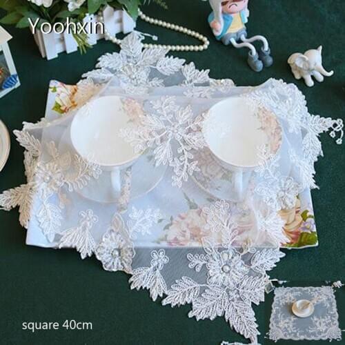 European lace embroidery table place mat cloth sequin pad cup mug tea coaster placemat doily kitchen tableware Christmas decor