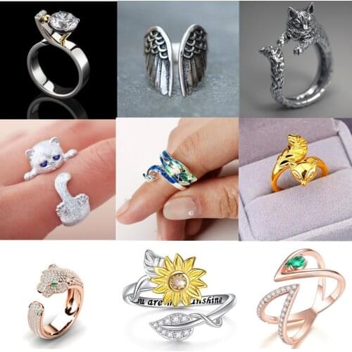 FDLK 2021 Hot Fashion Sunflower Opening Rings For Women Luxury Silver Plated Female Adjustable Jewelry Birthday Party Gifts