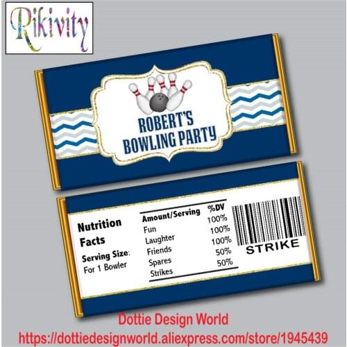 Custom Bowling Birthday Party Hershey Chocolate Candy Bar Wrapper Sports Wine Water Bottle Labels Baby Shower Wedding Decoration