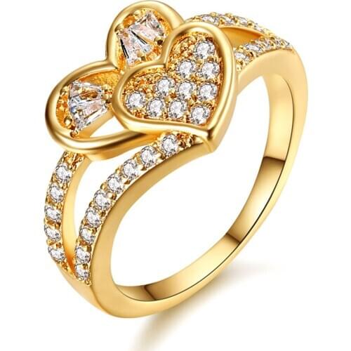 Full AAA zircon diamonds love heart Rings for women gold color anillo mujer gemstones jewelry fashion bijoux wedding band bague