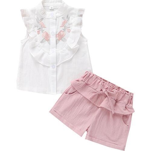 2019 Flower pattern summer baby girls sets 2pcs tops +pants sleeveless cotton mother baby clothes Party Travel Holiday clothing