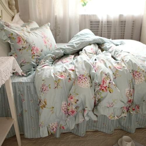 European Flower Print Bedding Set Rustic Duvet Cover Bedding Wrinkle Bedspread Bed Sheet for Wedding Pillowcase Bed Clothes