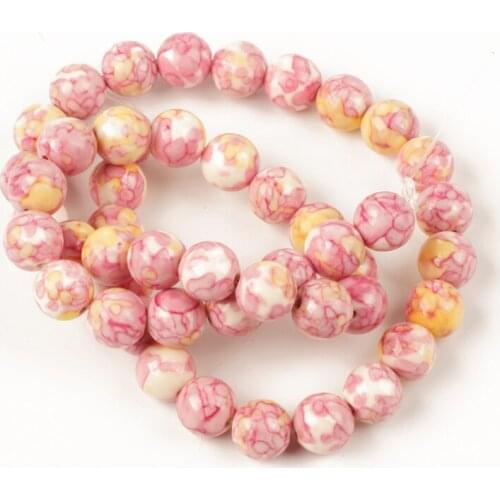 Bulk Wholesale 8mm Natural Pink Yellow Rain Colored Stone Round Loose Beads for Jewelry Making Necklace Bracelet DIY
