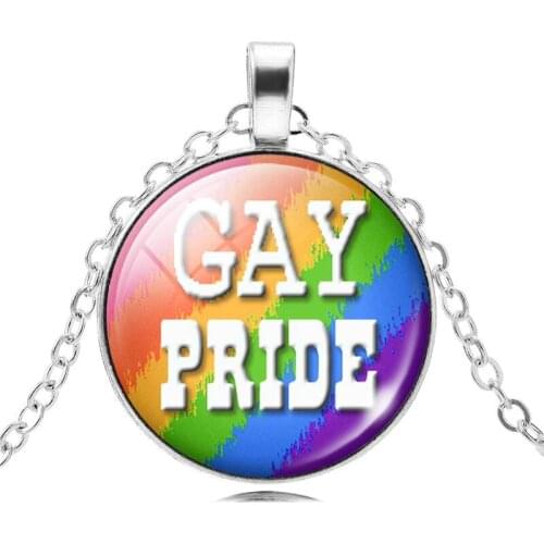 Lesbian Gay Pride Necklace Same Sex LGBT Jewelry With Rainbow Love Wins Perfect Gift Art Pattern Glass Cabochon Pendant Trend