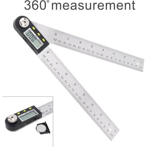 200mm 360 Degree Precision Stainless Steel Digital Display Angle Ruler LCD Screen and Switch for Home Improvement Measurement