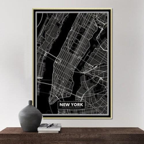 Minimalist Black and White New York Map Canvas Paintings Printed Building Posters Wall Art Pictures for Living Room Home Decor
