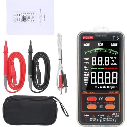 NJTY T5 6000 Count True RMS Multimeter 3.8in 600V Voltmeter 10A Ammeter AC/DC Voltage&Current Resistance Capacitance Temperature