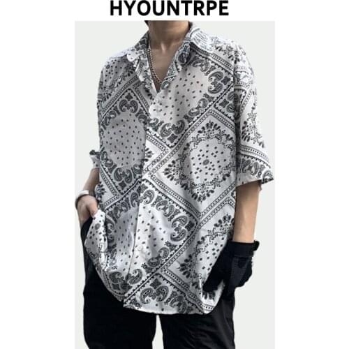 Mens Hawaiian Shirt Hip Hop Harajuku Paisley Print Streetwear Beach Shirt Summer Hip Hop Loose Short Sleeve Casual Tops Shirts