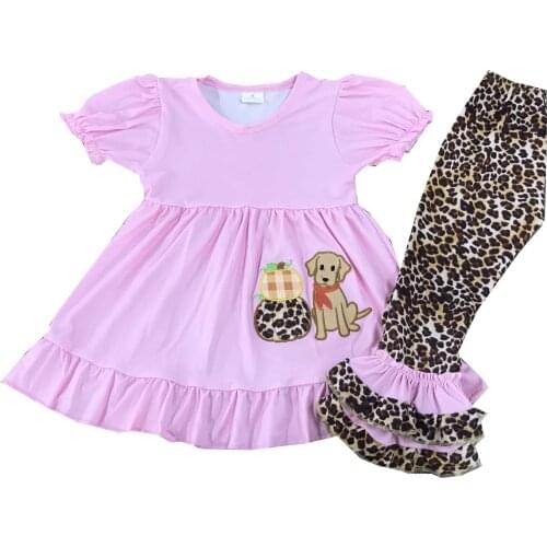 The latest style of manufacturer direct boutique design girls dog print set