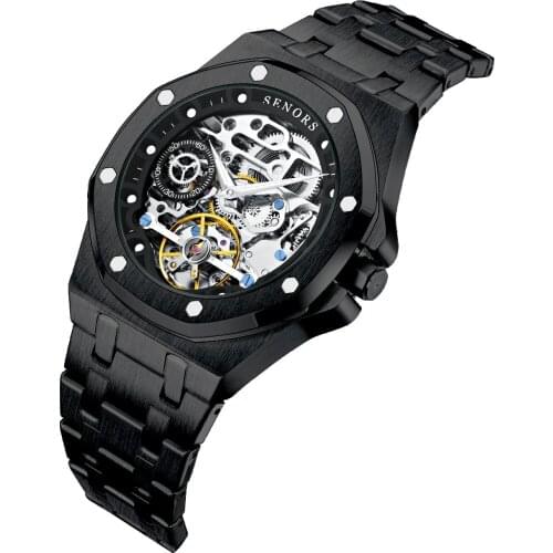 Original Genuine Senors Full Hollow Top Grade Business Watch Stainless Steel Automatic Mens Mechanical Watch Personality Fashio