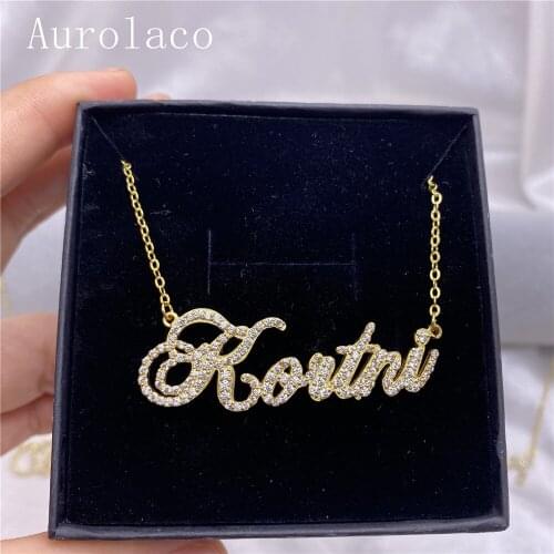 AurolaCo Custom Name Necklace Cubic Zirconia Name Necklace Personalized Diamond Name Necklace CZ Necklace Mothers Day Gifts