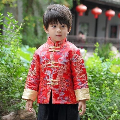 Boys Coat 2020 New Winter Baby Boy Clothes Christmas Dragon Embroidered Gentleman Chinese Style Retro Thicken Cheongsam