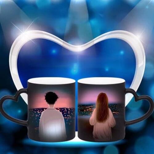 Custom couple DIY ceramic mark heating water color changing cup can print photo men and women personalized gift cup mug