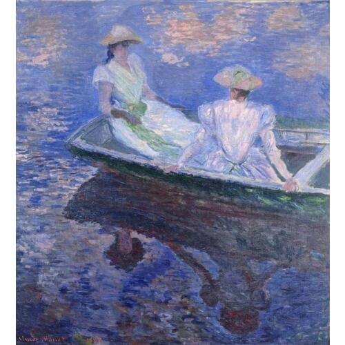 Hand Painted Oil paintings Claude Monet Canvas art Young Girls in a Row Boat High quality home decor
