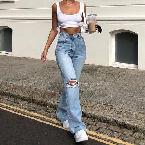 Hole Distressed Ripped Women Flare Jeans 2021 Fashion Slim Sexy High Waist Girls Streetwear Classic Skinny Trouser y2k Pants