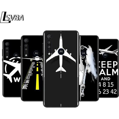 Airplane Flight Travel for Motorola G9 G8 G E7 E6 One Play Marco Hyper Fusion Stylus Power Edge Plus Black Phone Case