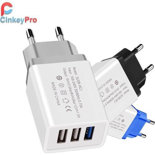 CinkeyPro 3-Ports USB Charger for Apple iPhone iPad Samsung 5V/2A Wall Fast Charging Mobile Phone Tablet Universal Charge