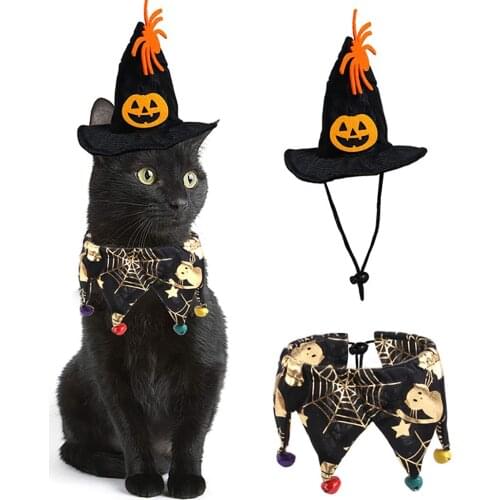 Pet Dog Cat Witch Hat Bandana Cosplay Prop Halloween Bat Fancy Dress Costume Outfit Wings Cat Costumes Photo Props Headwear