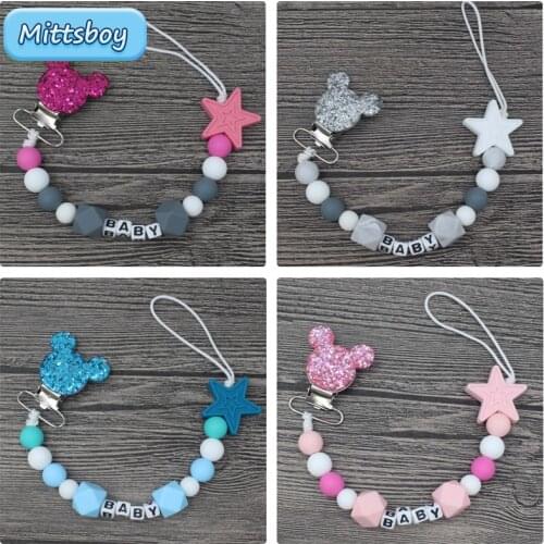 2021 DIY Personalised Name Silicone Baby Pacifier Clip Chain Nipple Pacifier Chain with Name Holder for Baby Newborn Shower Gift