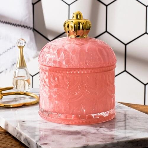 Glass Storage Jar Crown Jewelry Ring Storage Box with Lid Pink Toothpick Cotton Swab Storage Tank Entrance Key Storage Ornaments