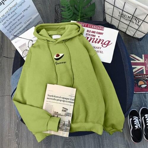 Avocado green sweatshirt women plus velvet winter new ins Harajuku vintage Korea large size loose casual women hooded sweatshirt