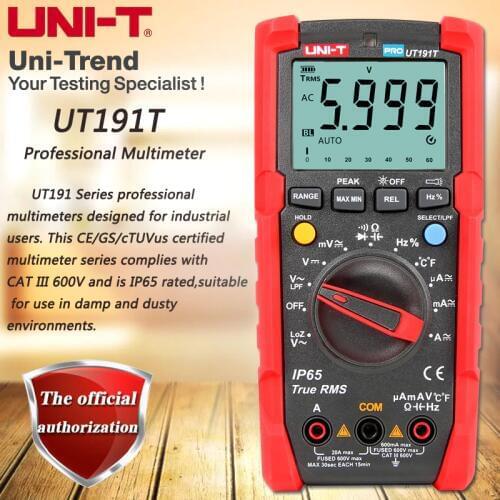 UNI-T UT191T Professional Multimeter; true RMS IP65 waterproof/dustproof digital multimeter, temperature/LoZ voltage measurement