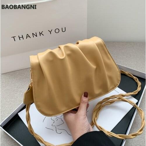 New Summer Femme Shoulder Bag Pure Color Saddle Cloud Bag Fashion Ruched One Shoulder Handbag