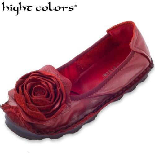 National Wind Flowers Flat Shoes Women Handmade 100% Genuine Leather Shoes Women Retro Soft Bottom Flat Shoes Autumn Flats Shoes