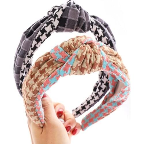 Women Hair Accessories Cotton Plaid Hairband Knot British Style Striped Fabric Headband Girls Headwear Patckwork Hair Band Gifts