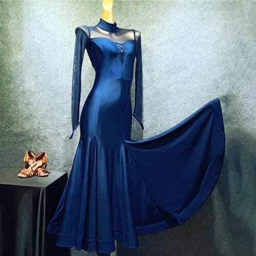 2020 New Latin Dance Dress Women T008 Long Sleeve Patchwork Performance Costume Dancing Cloth Belly Chacha Ballroom Dresses