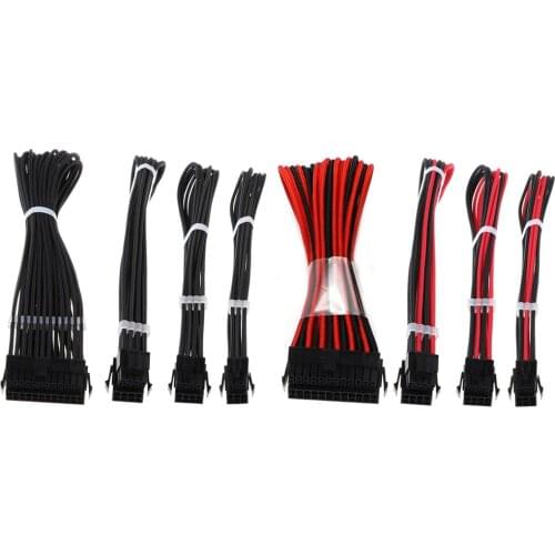 1Set Basic Extension Cable Kit 1pc 24Pin 1pc EPS 4+4Pin 1pc PCIE 6+2Pin 1pc PCI-E 6Pin Power Extension Cable for PC Computer