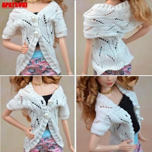 1pc Casual Wear White Fashion Knitting Sweater Top Blouse Coat for Barbie Doll Clothes Jacket Outfits Clothes for Barbie DIY Toy