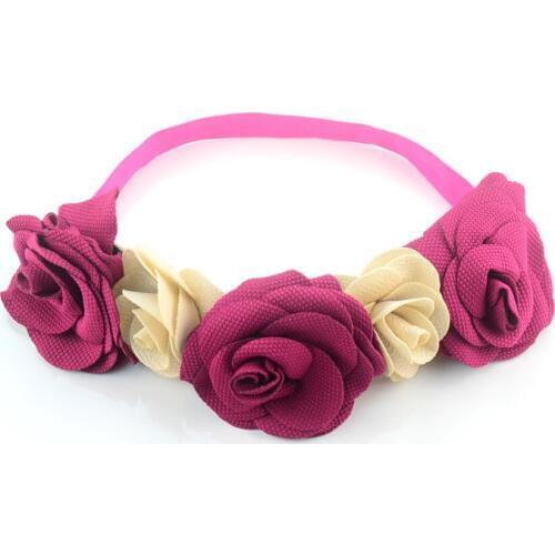 12 pcs/lot, five rose flower on elastic headband, birthday party gift